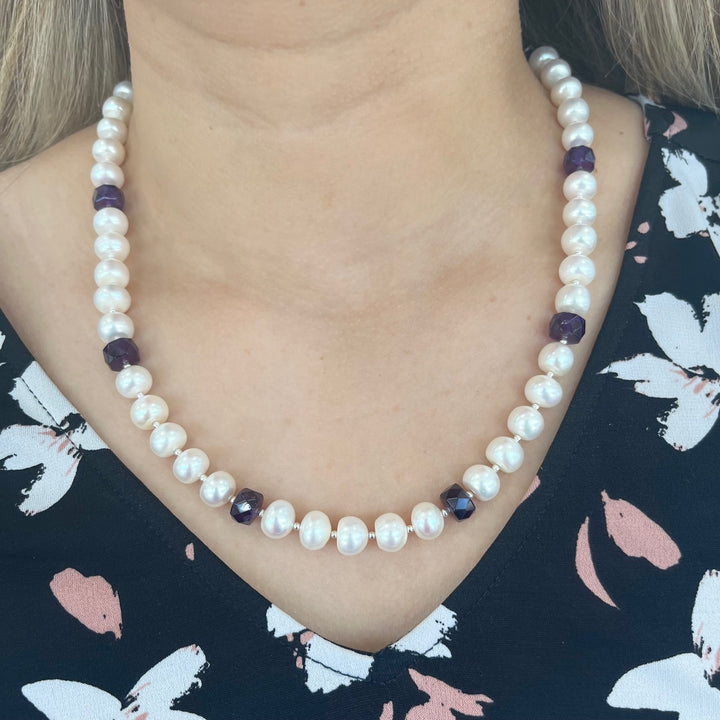 Amethyst and freshwater pearl necklace