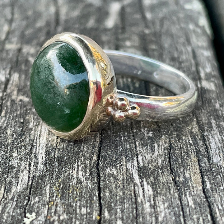 New Zealand Greenstone and Diamond Ring