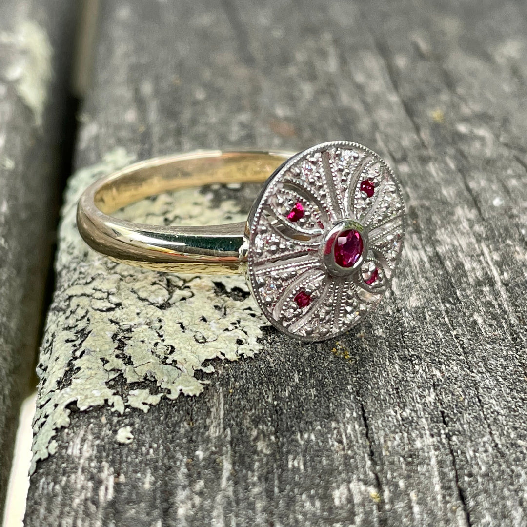 Contemporary ruby and diamond ring