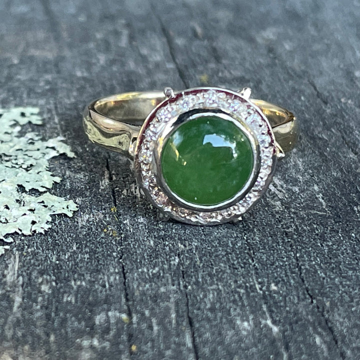 9ct Gold & New Zealand Greenstone Halo Ring