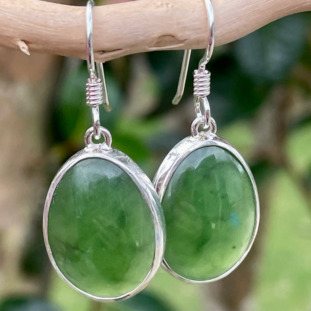 Small sterling silver New Zealand greenstone drop earrings
