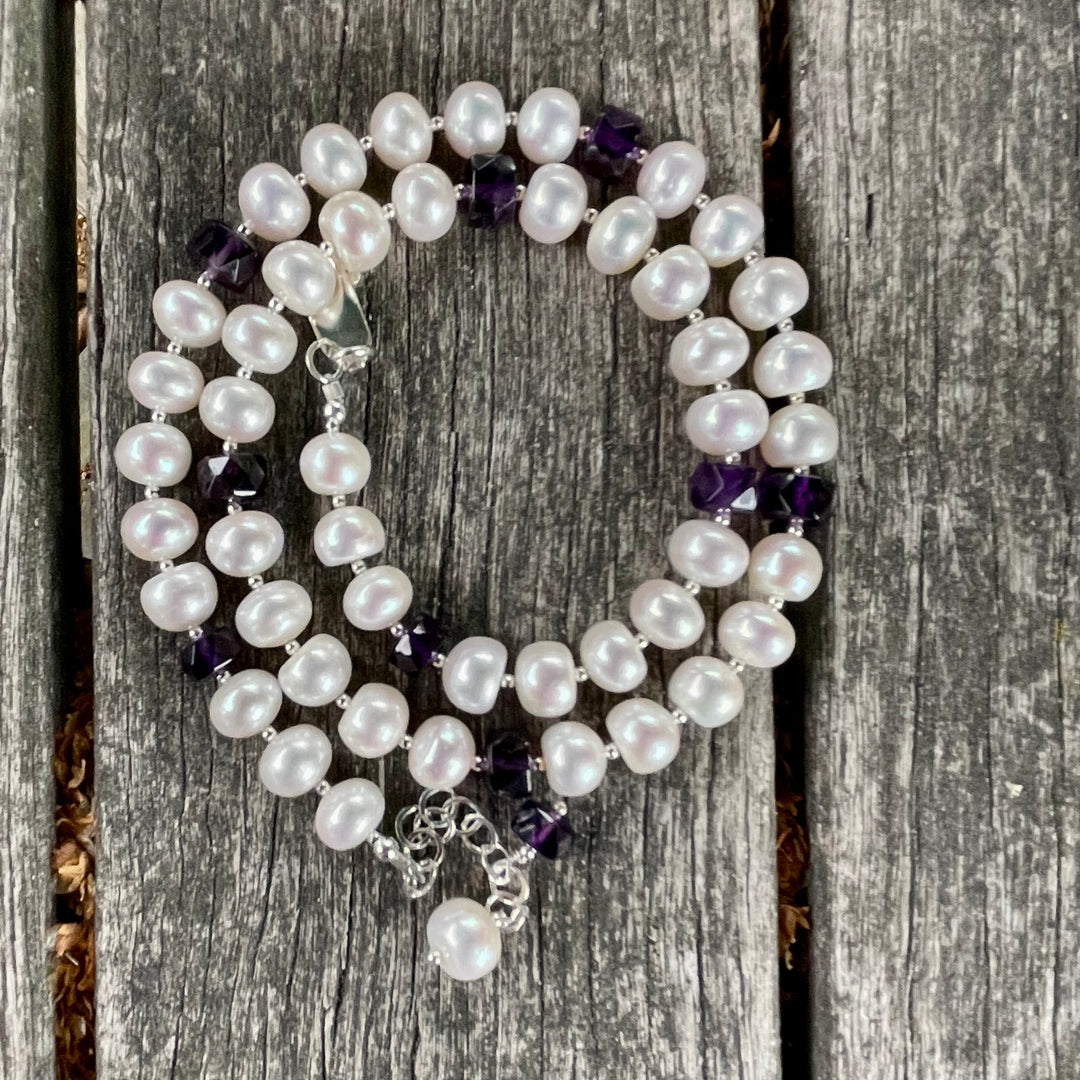 Amethyst and freshwater pearl necklace