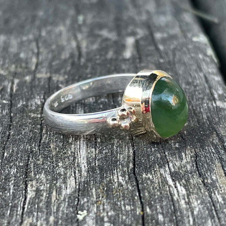 Oval New Zealand Greenstone and Diamond Ring