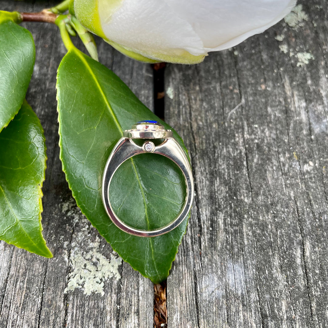 9ct Gold, Opal, Sapphire, and Diamond Halo Ring