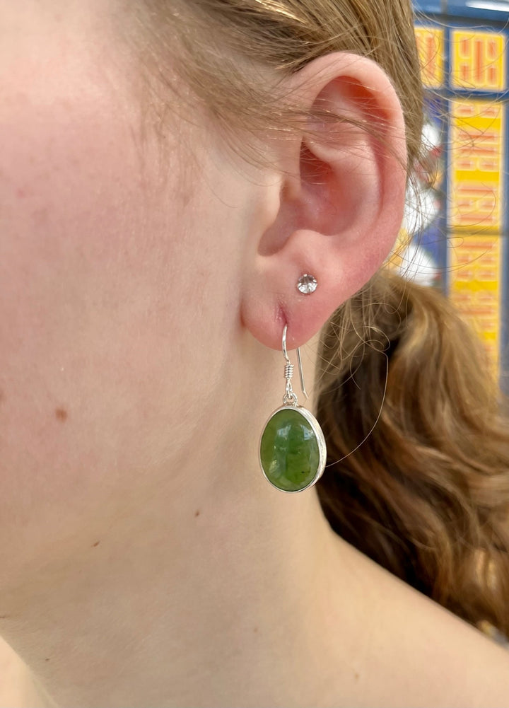 Small sterling silver New Zealand greenstone drop earrings