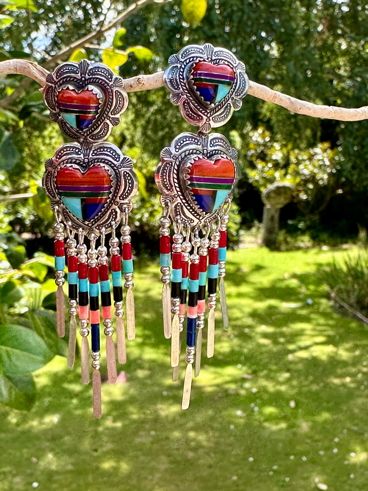 Vintage Zuni mosaic inlay earrings
