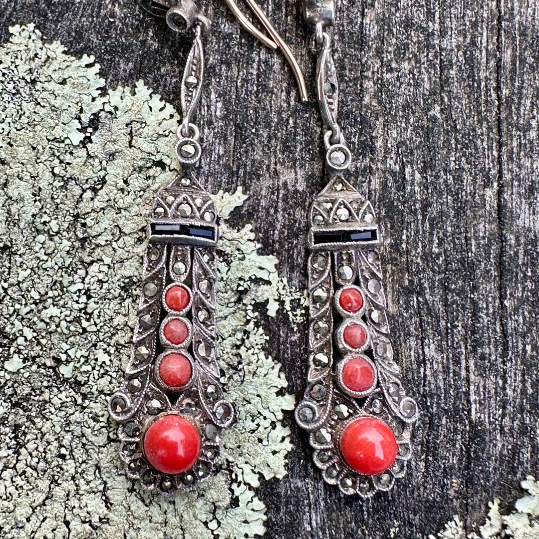 Antique coral and marcasite earrings