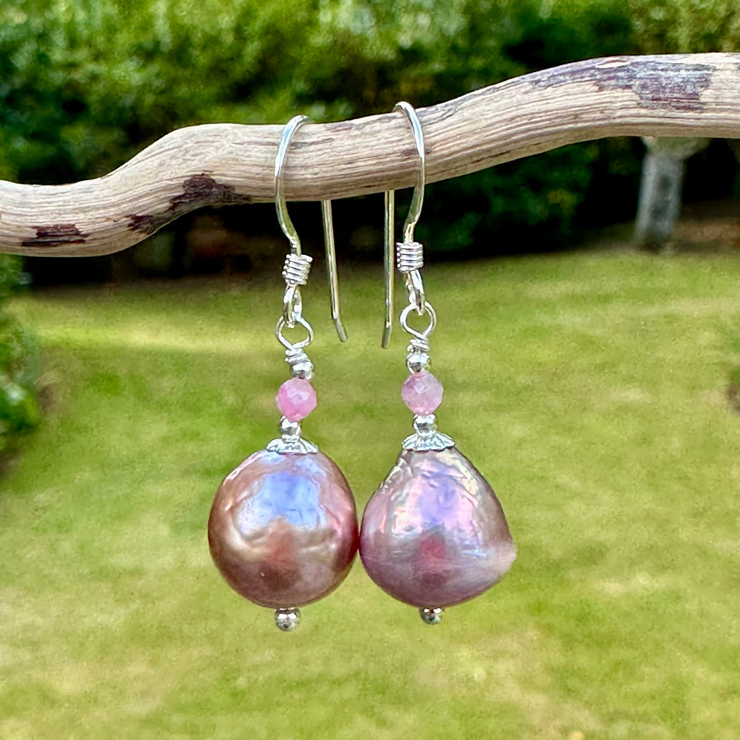 Pink baroque pearl earrings