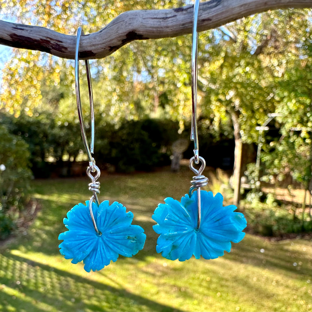 Carved turquoise flower earrings