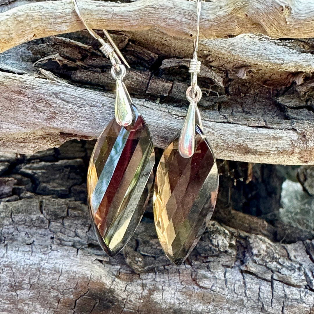 Faceted marquis smoky quartz drop earrings