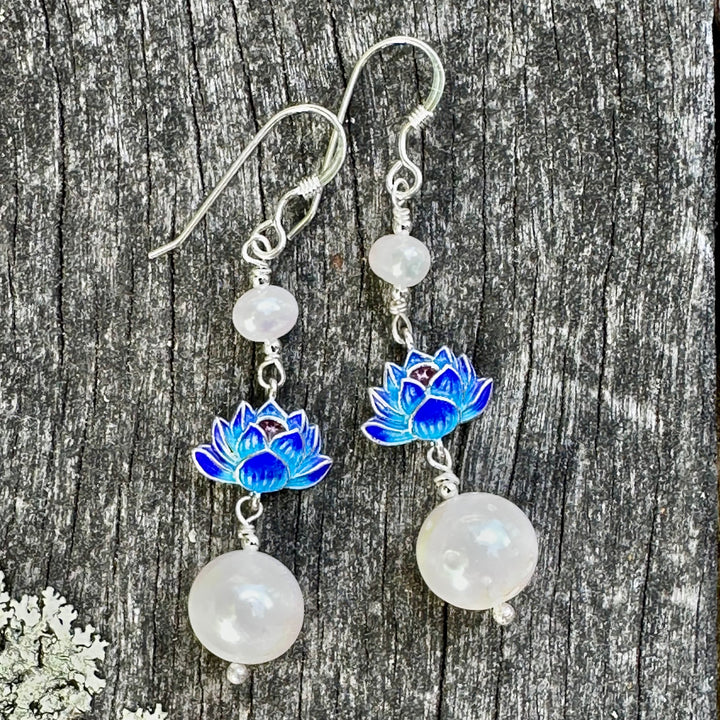 Freshwater pearl and enamel earrings