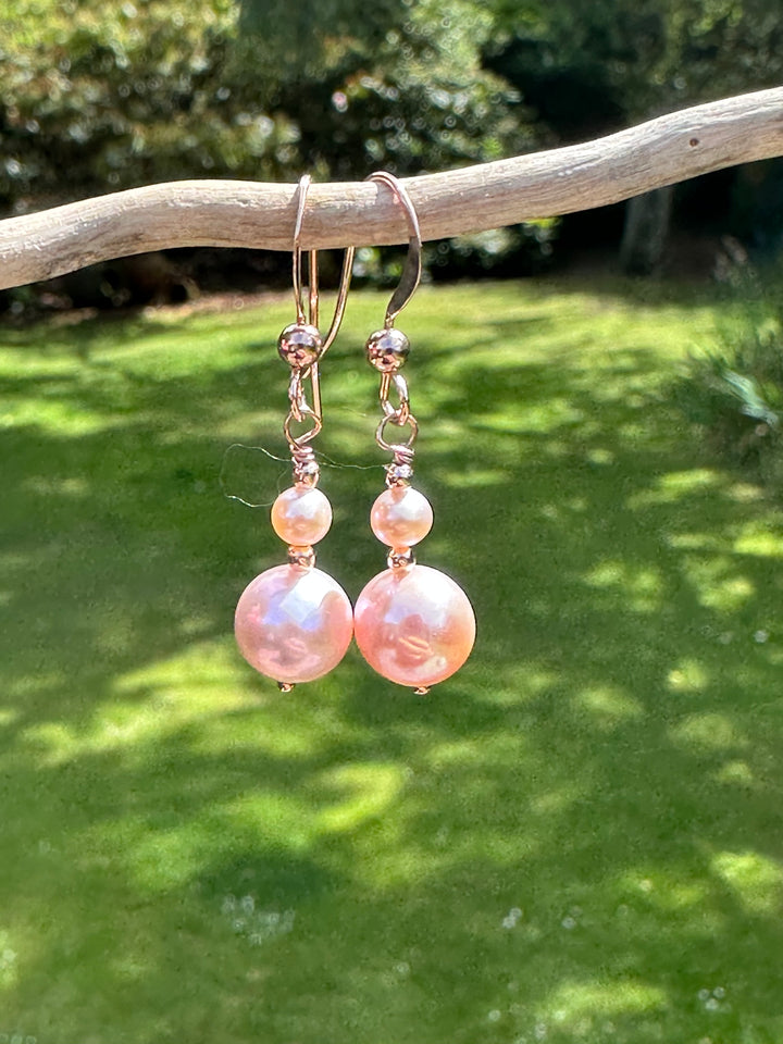 2 tier pink freshwater pearl earrings