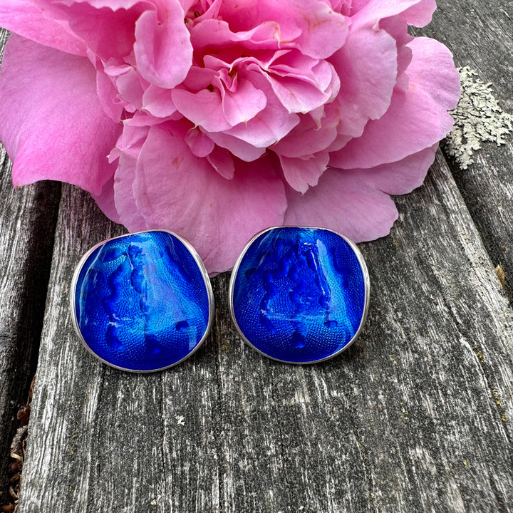 Vintage enamel and sterling clip on earrings