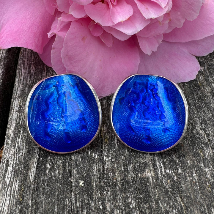 Vintage enamel and sterling clip on earrings