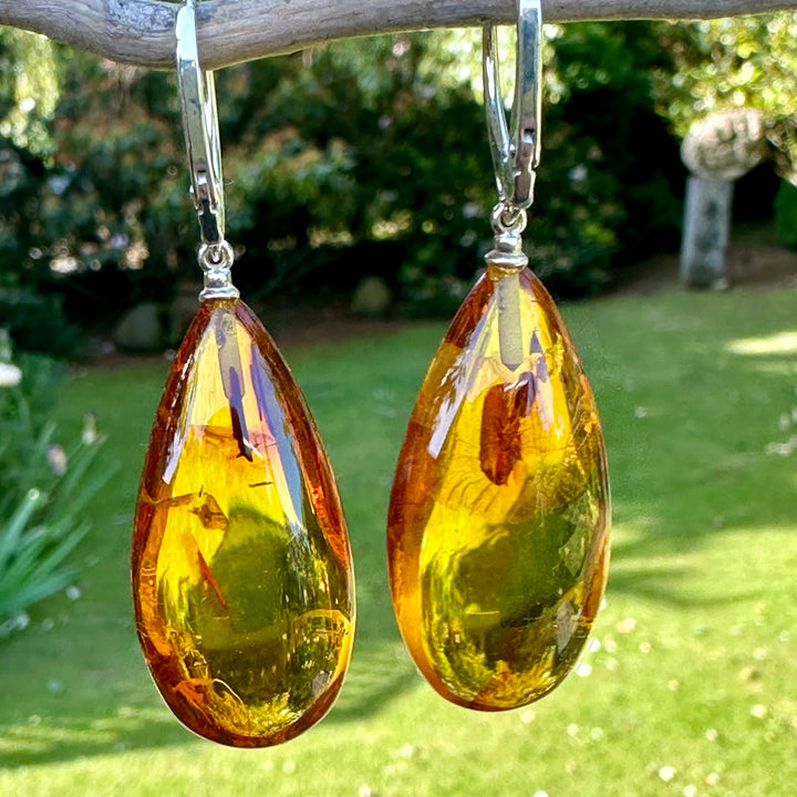 Long Baltic amber drop earrings