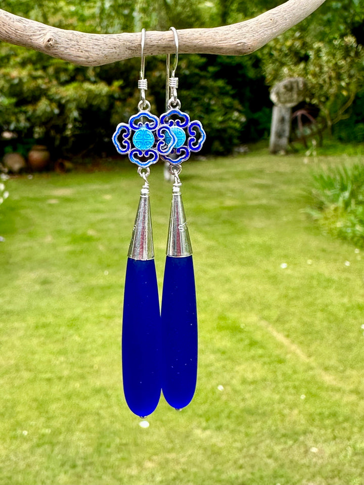 Seaglass and enamel earrings