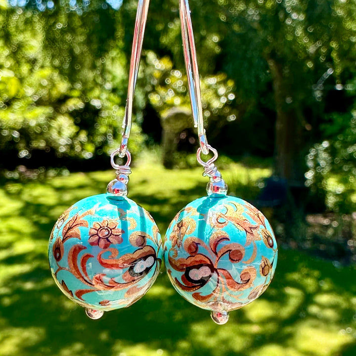 Turquoise Japanese decal earrings