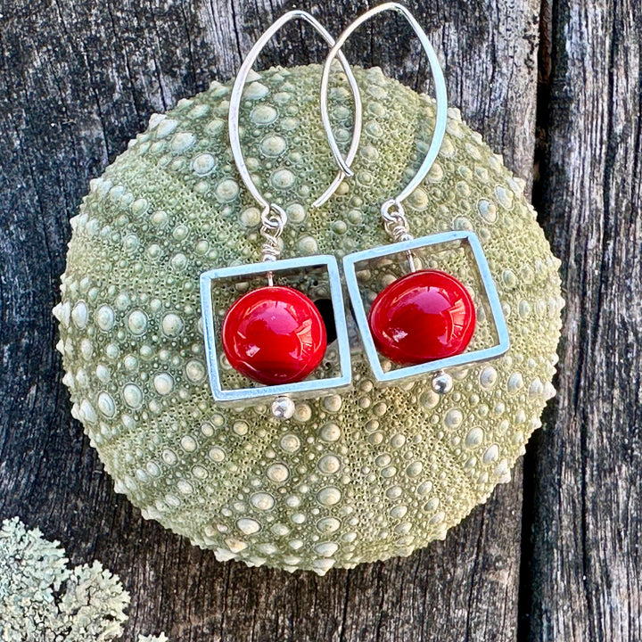 Red Venetian glass earrings