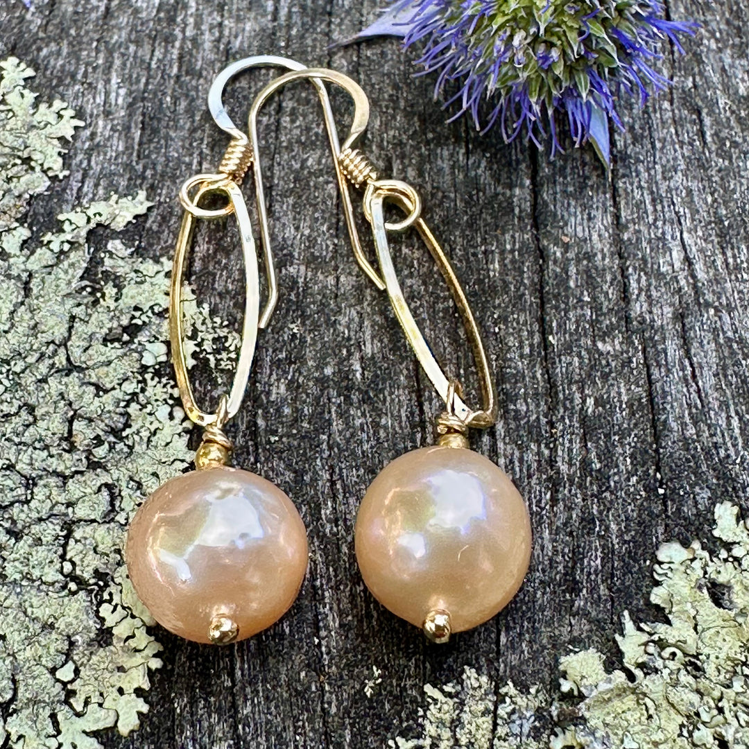 Apricot freshwater pearl earrings