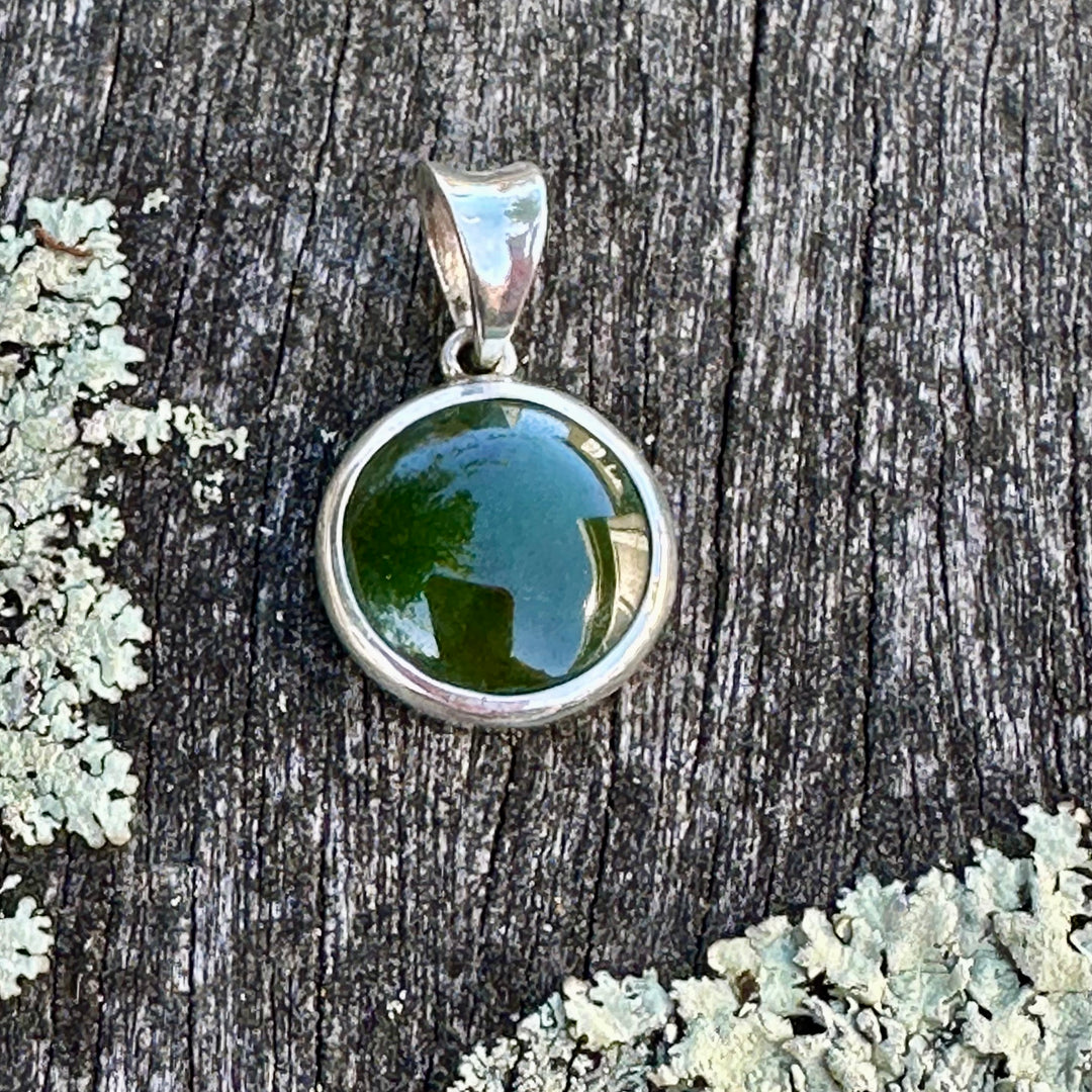 12mm Round NZ Greenstone & Sterling Silver Pendant