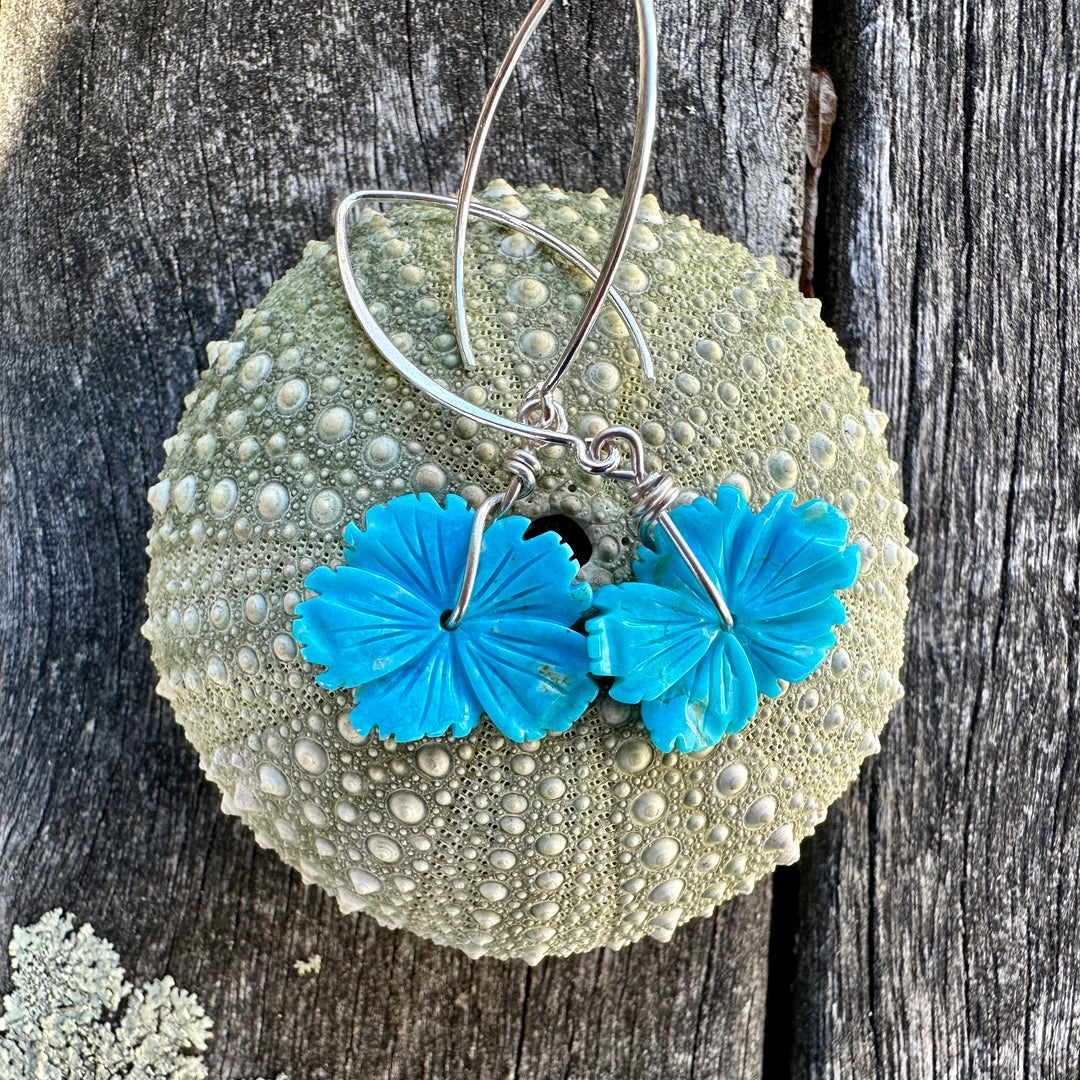 Carved turquoise flower earrings