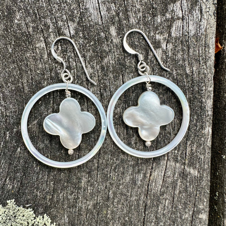 White mother of pearl in hoop earrings