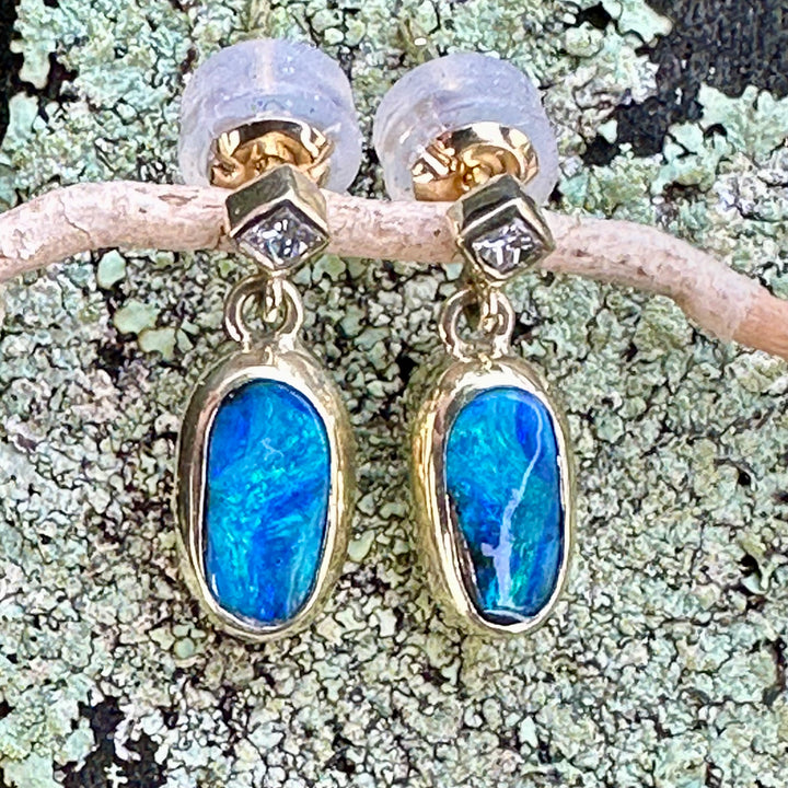 Boulder opal and diamond earrings