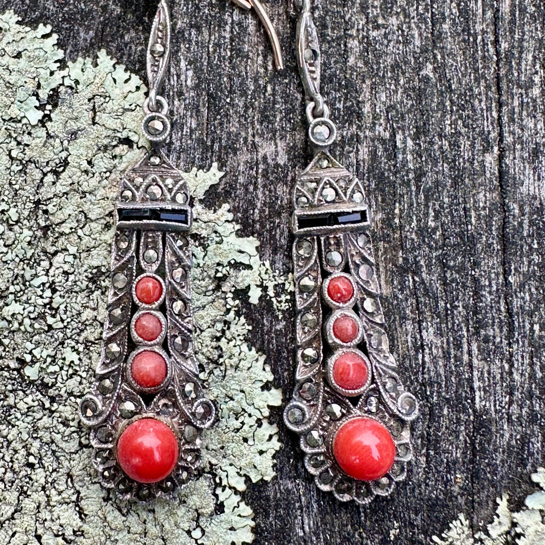 Antique coral and marcasite earrings