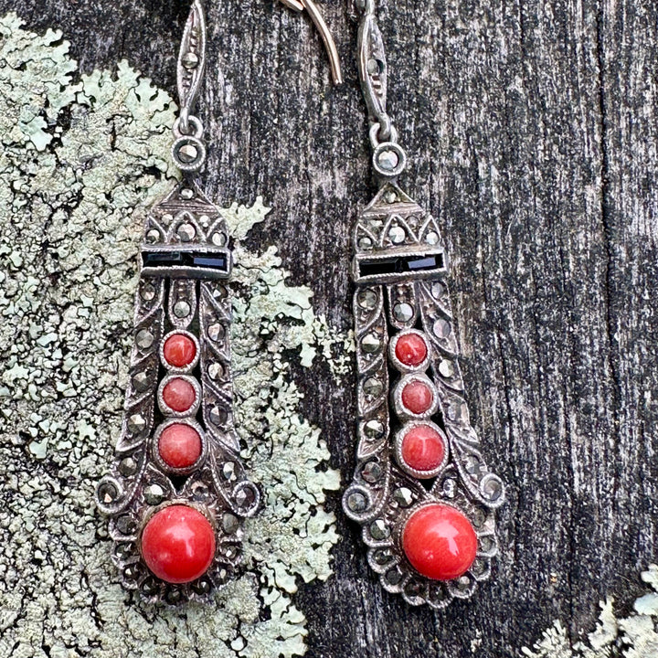 Antique coral and marcasite earrings