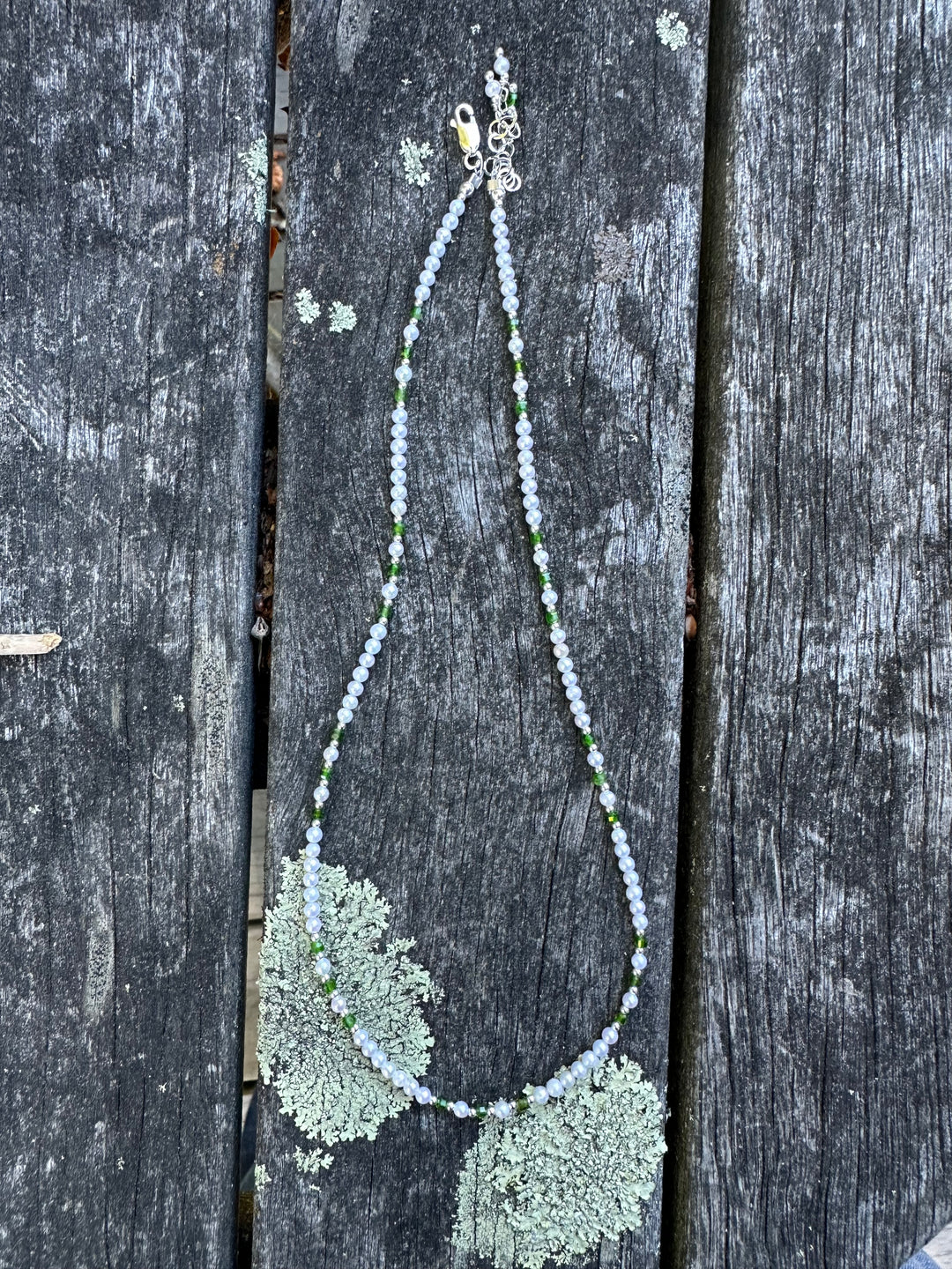 Small freshwater pearl and chrome diopside necklace