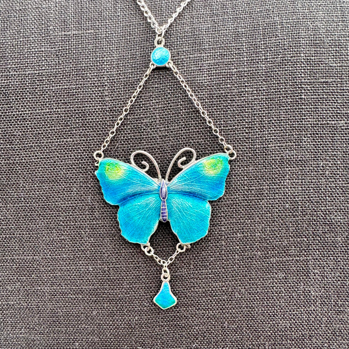 Vintage enamel and Sterling butterfly necklace