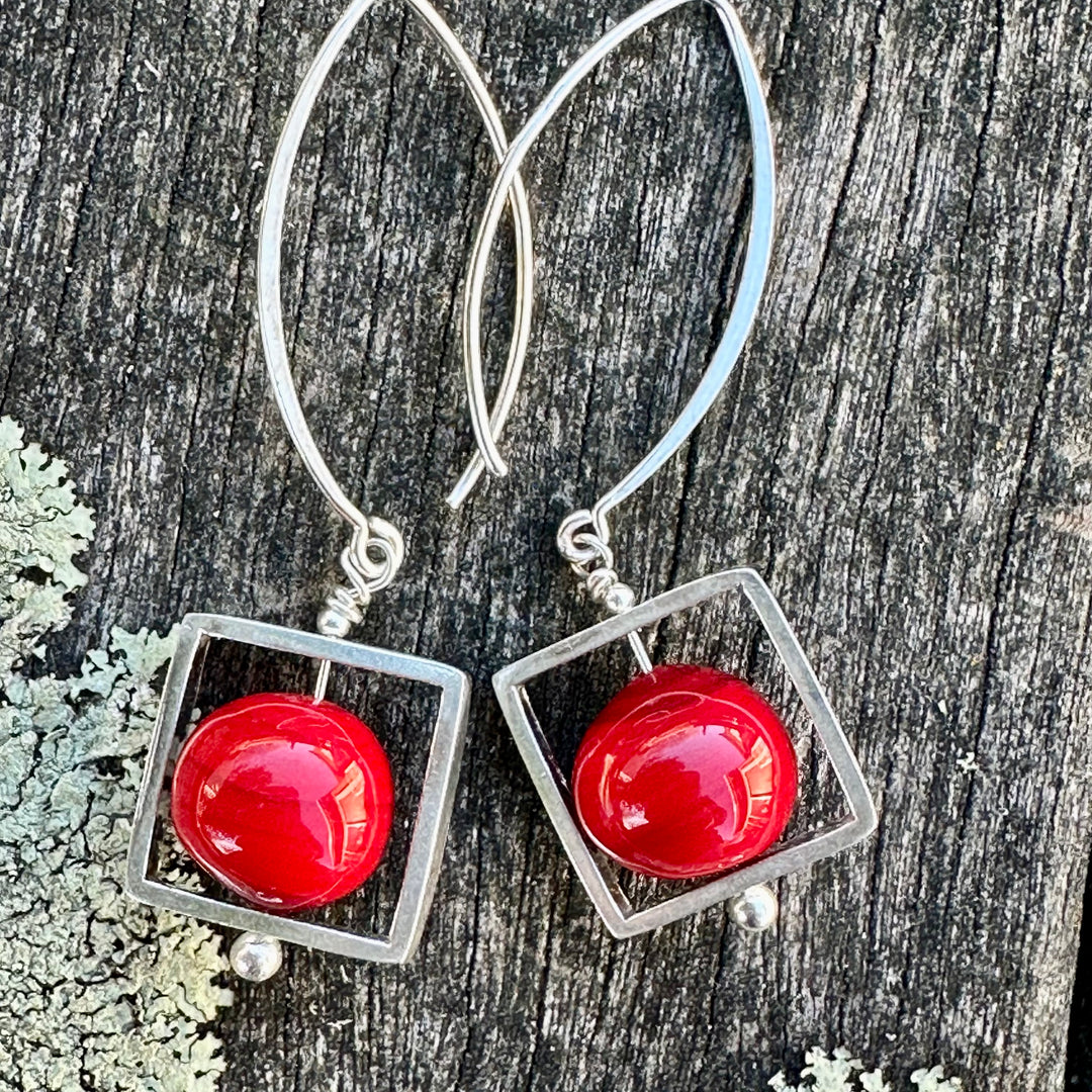 Red Venetian glass earrings