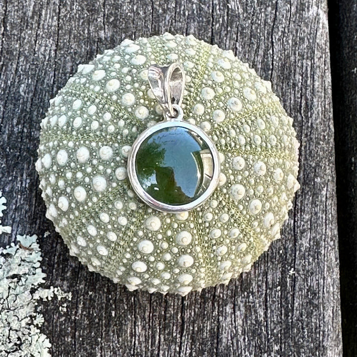 12mm Round NZ Greenstone & Sterling Silver Pendant