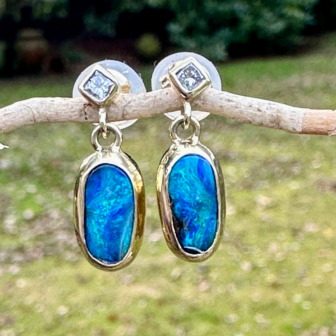 Boulder opal and diamond earrings