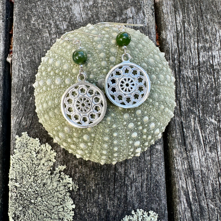 Sterling Silver Rose Window & NZ Greenstone Earrings