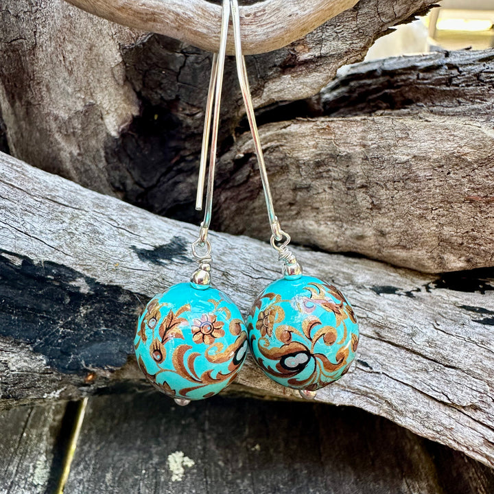 Turquoise Japanese decal earrings