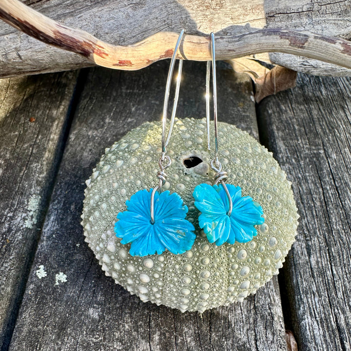 Carved turquoise flower earrings