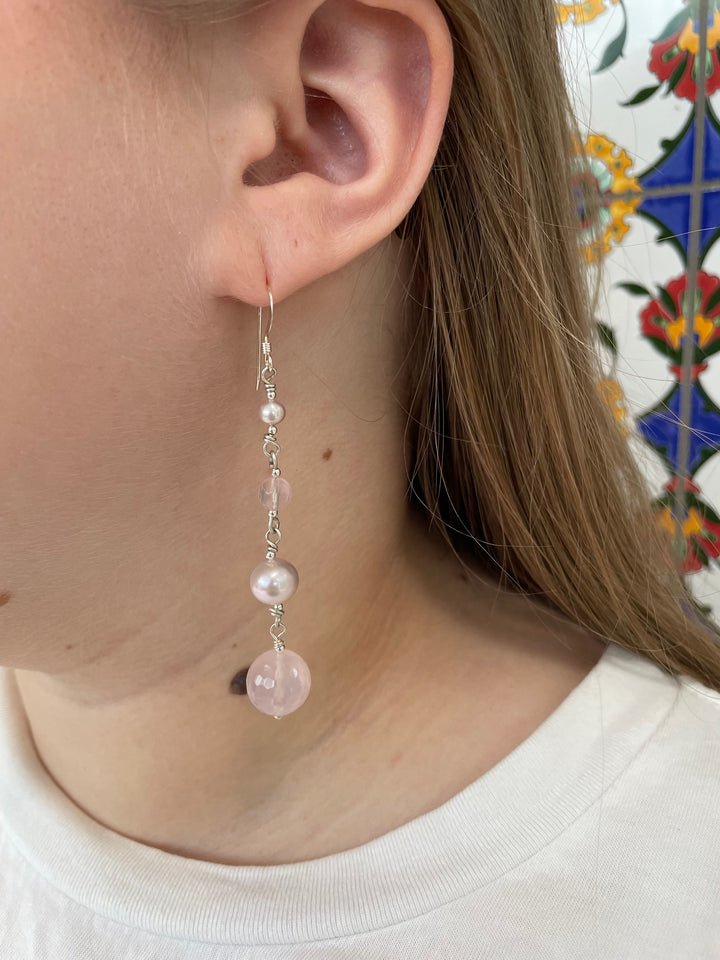 4 tier rose quartz earrings