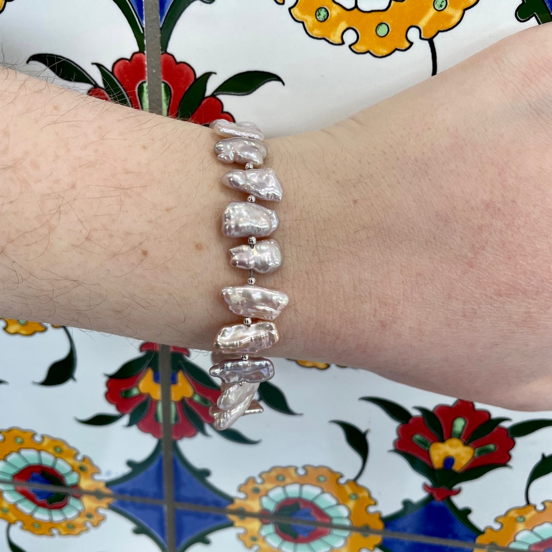 Pink freshwater Biwa pearl bracelet