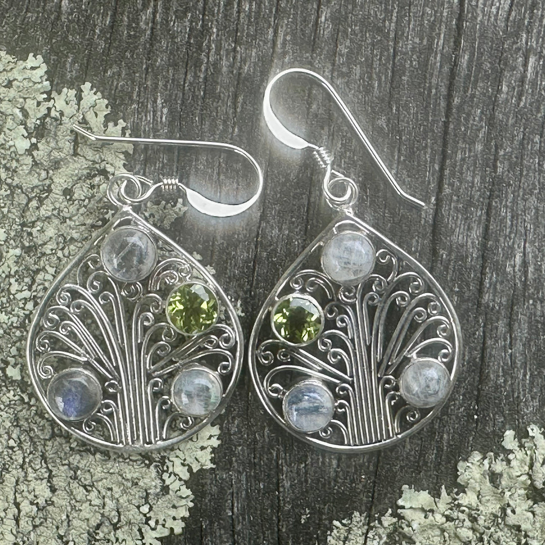 Peridot & moonstone earrings