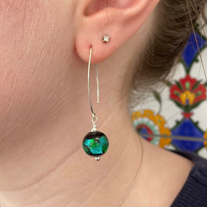 Teal green Japanese lampwork earrings