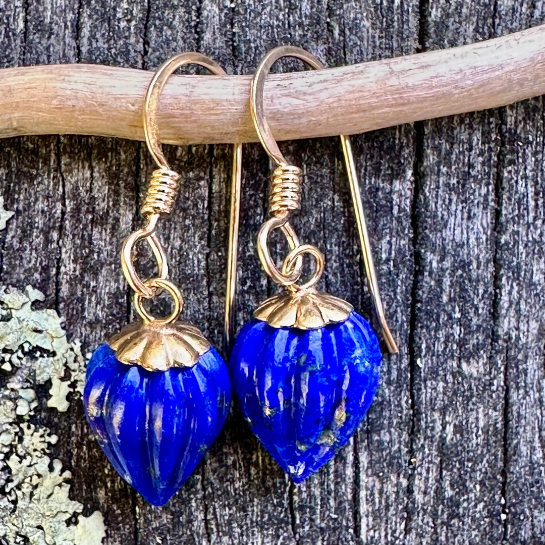 Carved lapis lazuli lantern earrings