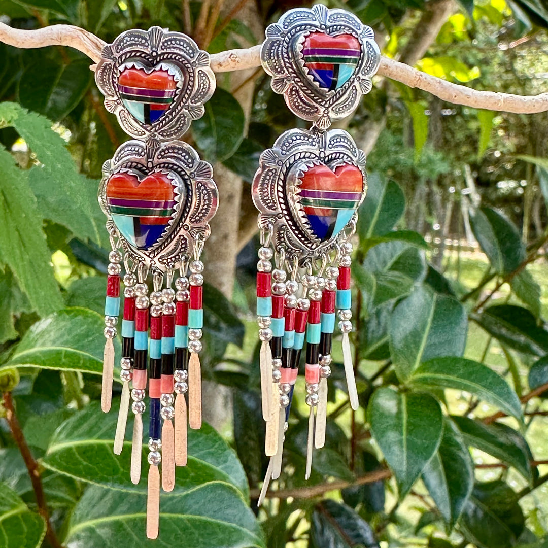 Vintage Zuni mosaic inlay earrings