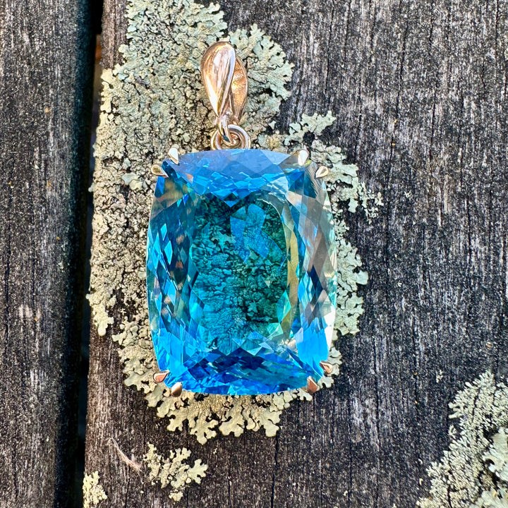 Huge Swiss blue topaz pendant