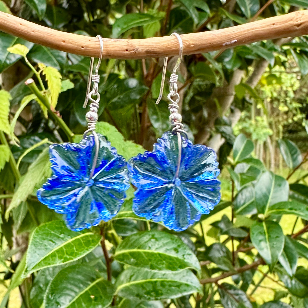 Blue glass flower earrings