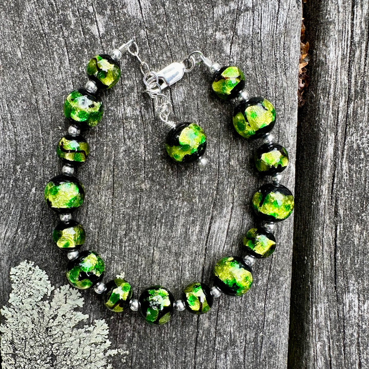 Bright green Japanese lampwork bracelet