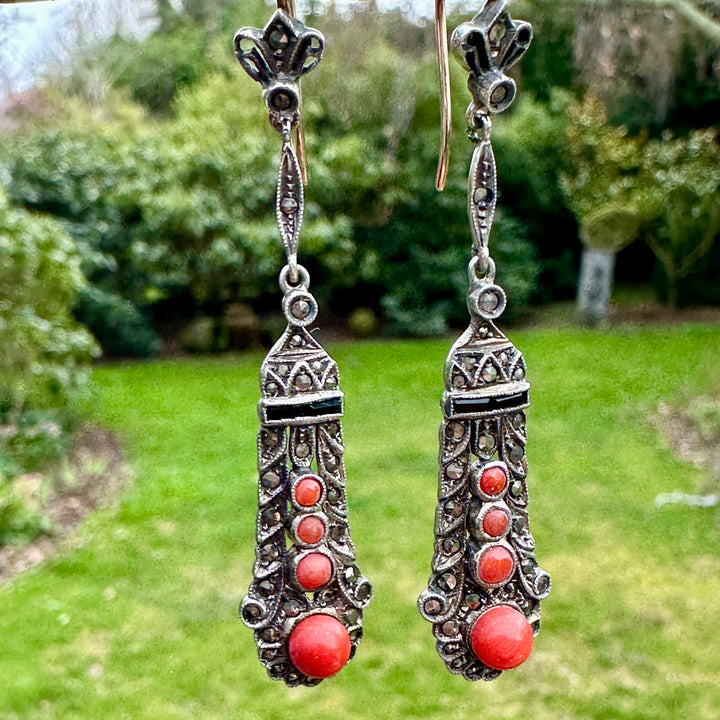 Antique coral and marcasite earrings