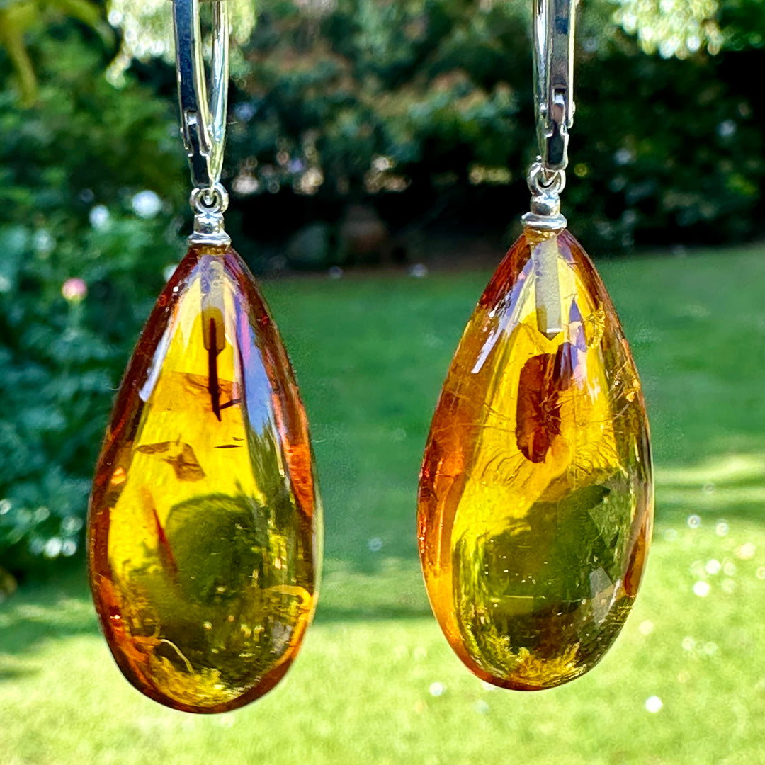 Long Baltic amber drop earrings