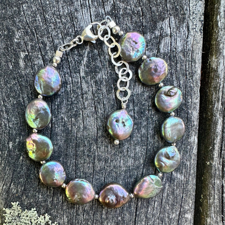 Peacock freshwater coin pearl bracelet