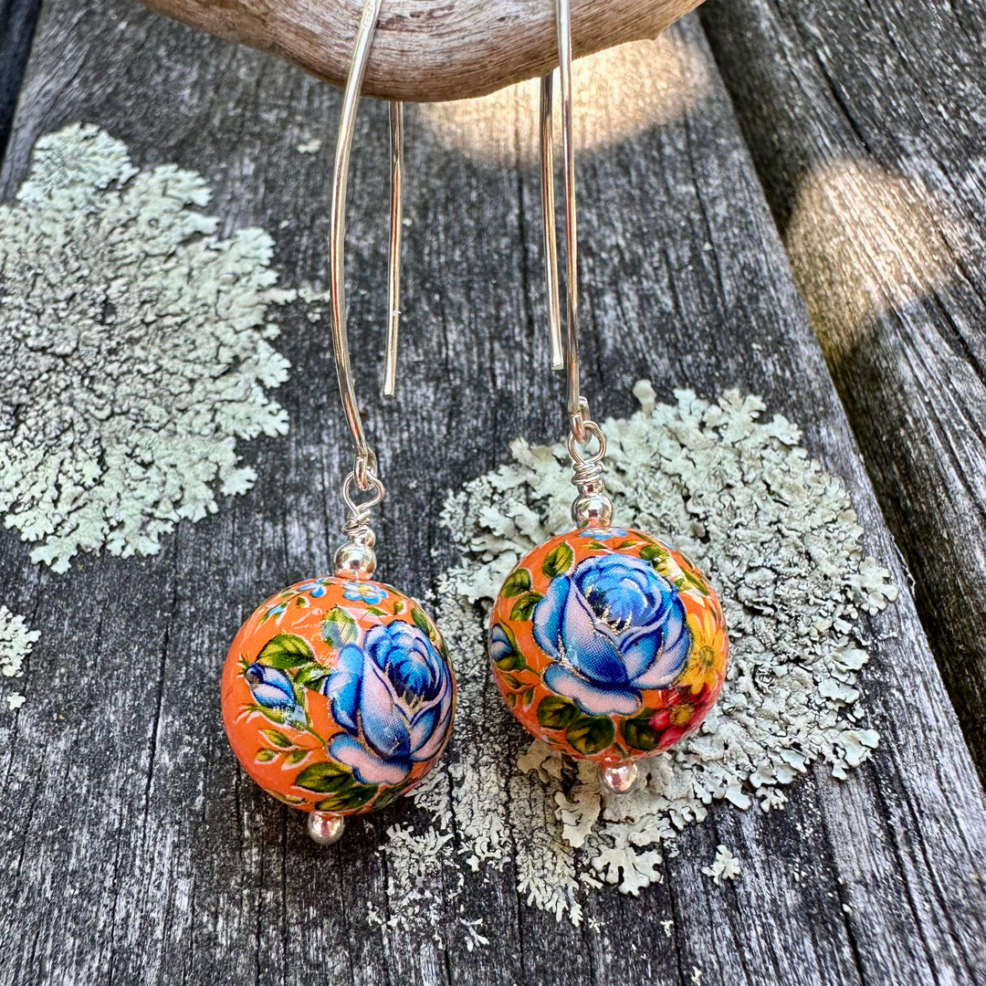 Divine orange Japanese decal earrings
